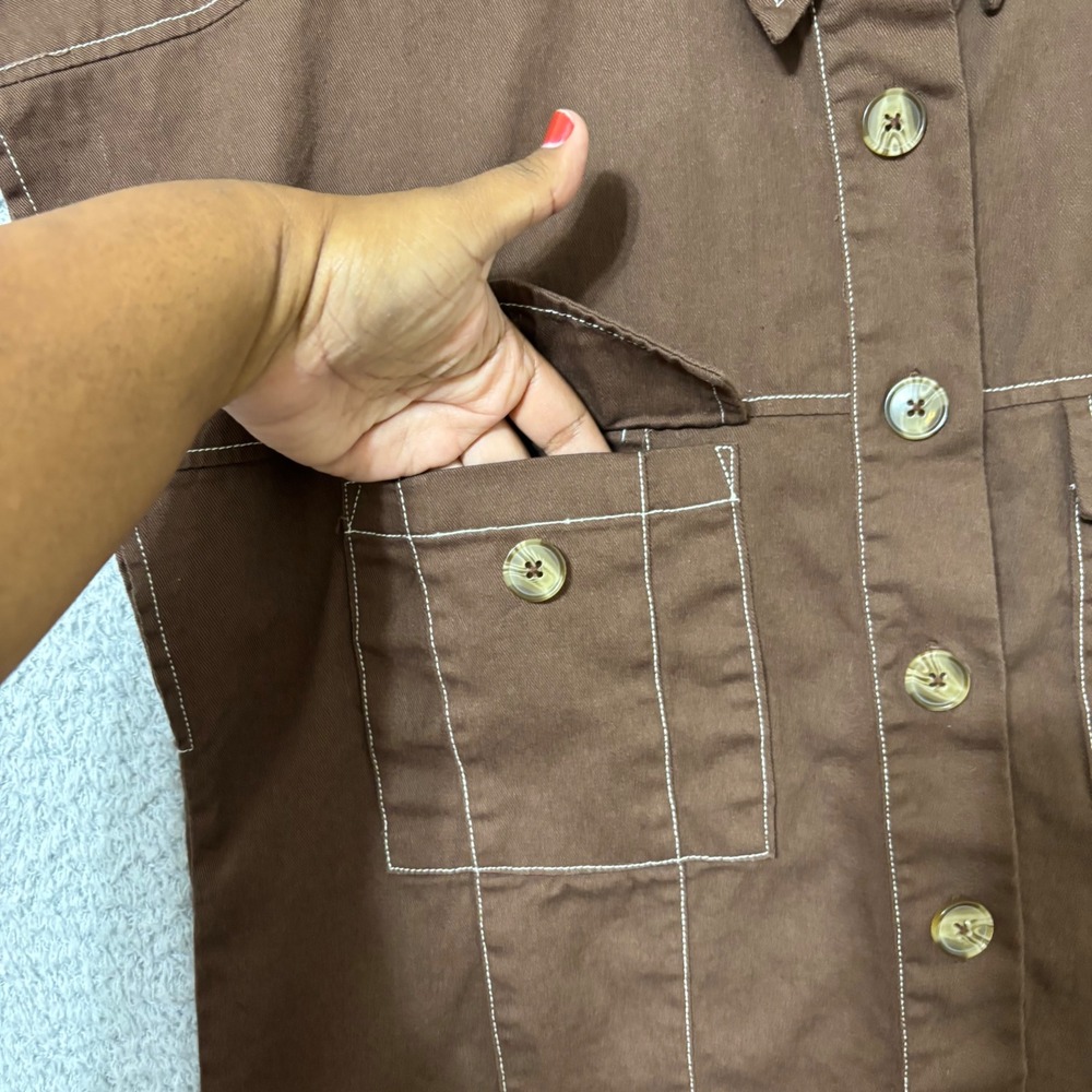 ASOS Design Cotton Utility Shirt Oversized Brown Shacket Pocket Top US 6 - Picture 6 of 10